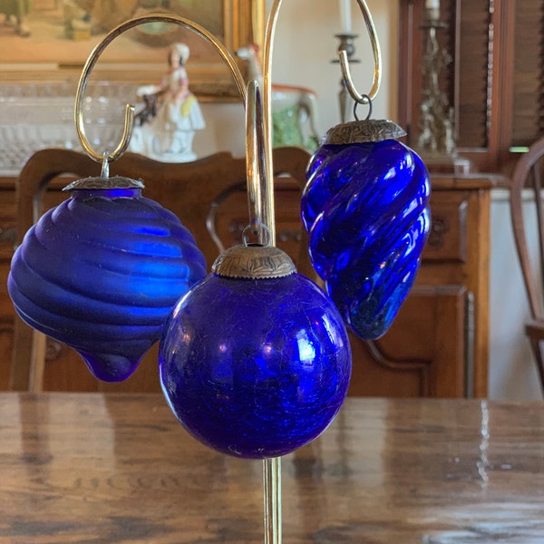 Midwest Cannon Falls Kugel Blue Glass Ornaments Set of Three