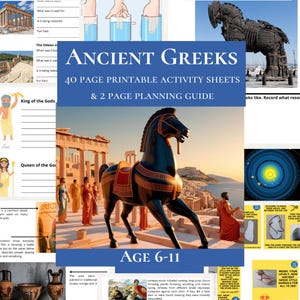 Unidad de estudio de griego antiguo Historia griega, olimpiadas y civilización Hojas de trabajo imprimibles Actividades de aprendizaje para niños sobre mitos griegos y matemáticas