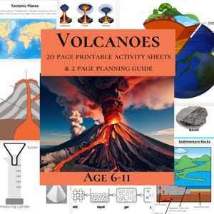 Volcano Arbeitsblätter und Planung, digitale Haupterziehung oder Homeschooling-Lerneinheit Erde und Naturkatastrophe Thema Lernaktivitäten