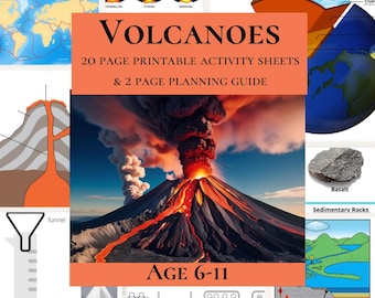 Vulkanarbetsblad och planering, digital hemundervisning eller hemundervisningsstudieenhet Jorden och naturkatastrofer Ämnesinlärningsaktiviteter