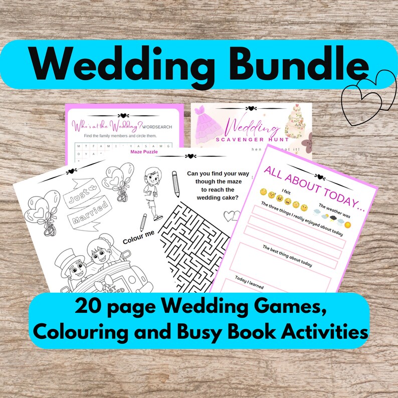 Wedding Activity Pack Printable Kids Table Games With Bingo and Puzzles as Well as Wedding