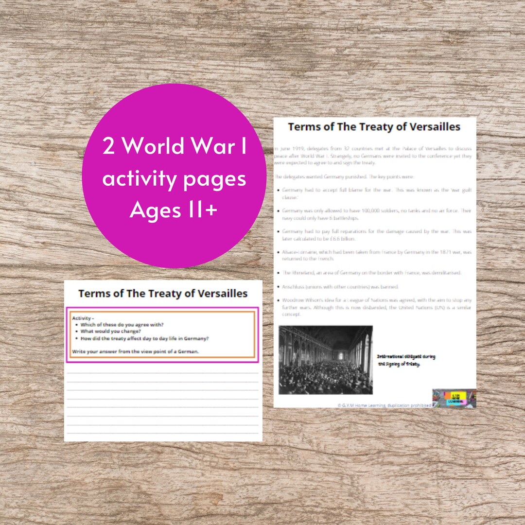 World War I Digital Home Education Activity Sheets Treaty of - Etsy
