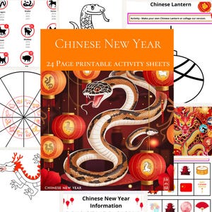 Chinese New Year Worksheets, Digital Printable Lunar New Year Home Education Activity Sheets, Year of The Snake Colouring, Games And Craft
