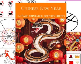 Chinese New Year Worksheets, Digital Printable Lunar New Year Home Education Activity Sheets, Year of The Snake Colouring, Games And Craft