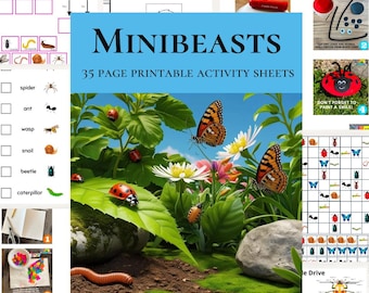 Minibeast-studie-eenheid Kinderen natuurproject Leren - insecten, regenwormen, kever Buitenactiviteiten, afdrukbaar Thuisonderwijs Thematisch leren