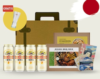 Beer Set Gift Box | Premium Japanische Bier inkl. Glas, Bierdeckel und 2 Gerichte | Geschenk für Freund, Vater