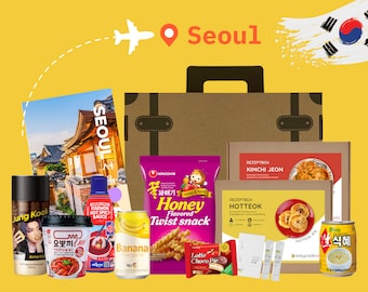 Seoul travel Box | Korea Snack Box - Kochbox - Gourmetbox | Geschenk für Foodies, Asia- und Korealiebhaber | inkl. BTS Coffee, Kimchi