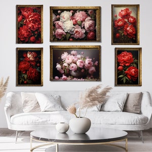 Floral oscuro imprimible, pintura al óleo de bodegones, arte floral vintage cambiante, bodegón, estilo vintage, arte antiguo, granja, arte imprimible