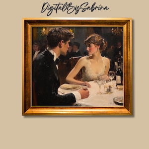 Vintage 1900s Soiree Oil Painting Print - Romantic Inebriated Gentleman & Young Girl Artwork, Retro Wall Decor, Vintage Wall Set, Classic.