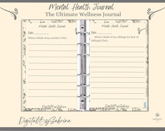 Mental Health Journal, Wellness & Well-Being Journal Prompts, Mindfulness Stress Relief and Anxiety Therapy Workbook, Goodnotes l Notability