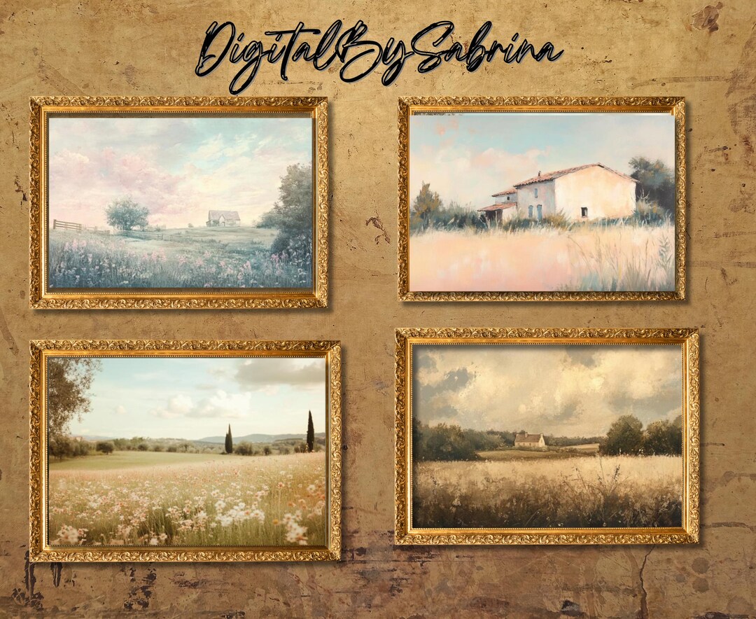 Set of 4 French Country Landscape Wall Art Prints | Vintage Pastel ...