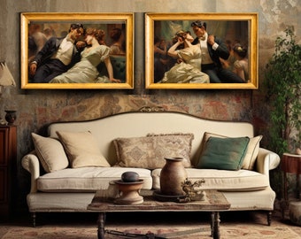 Printable Art Set, Vintage Wall Art, Moody Wall Decor, Vintage Couple Print, Instant Download, Antique Wall Decor, An Old Fashioned Romance