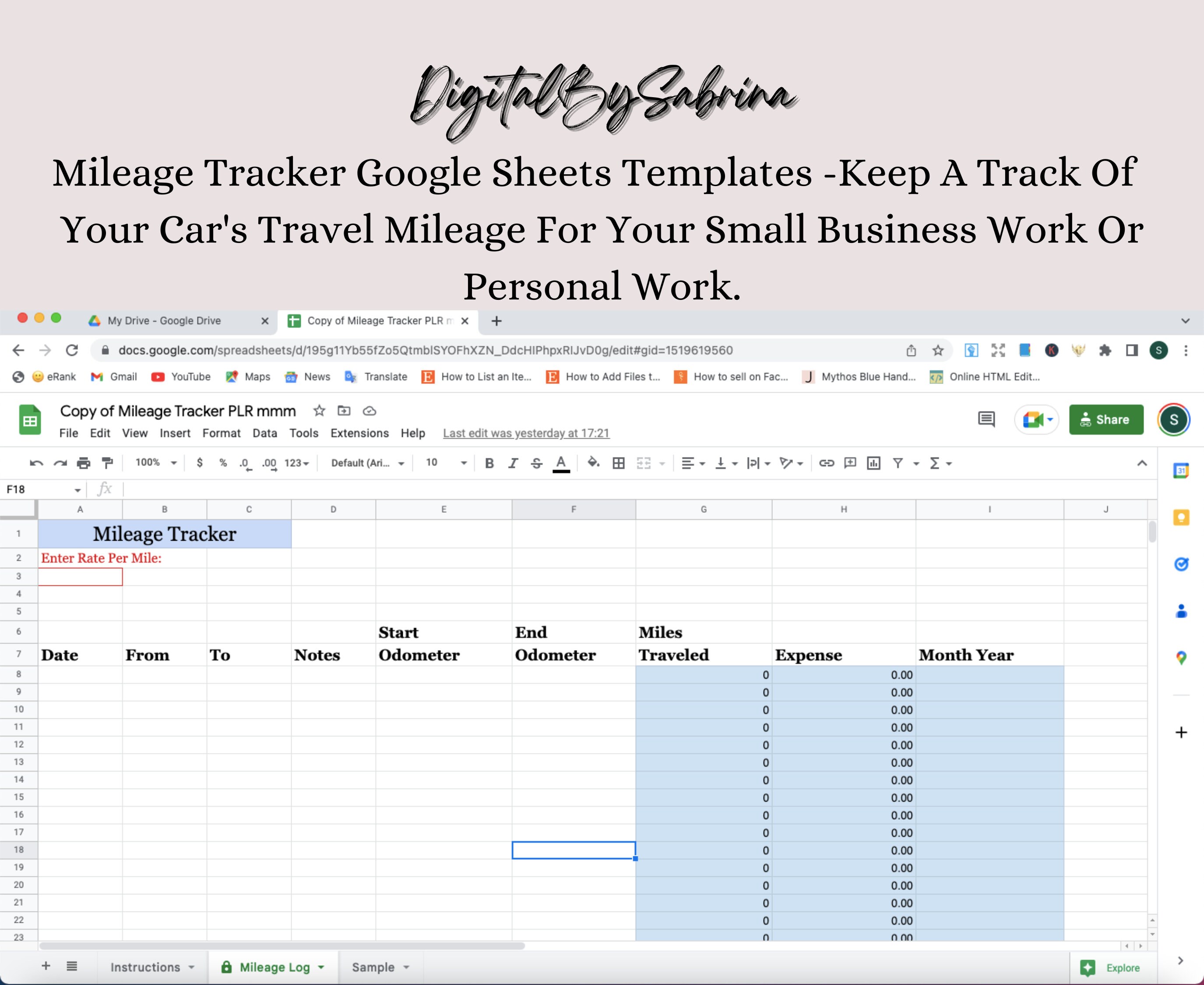 Vehicle Mileage Tracker : Printable Log for Vehicle Miles, Google ...