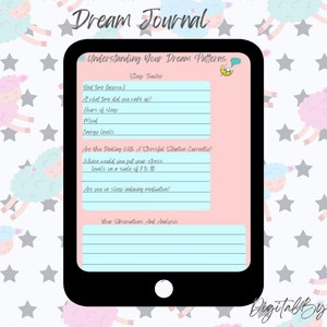 Dream Journal to track dreams. Dream log, dream tracker, dream analysis journal. Dream diary, dream interpretation. Free GoodNotes stickers.