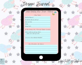 Dream Journal to track dreams. Dream log, dream tracker, dream analysis journal. Dream diary, dream interpretation. Free GoodNotes stickers.