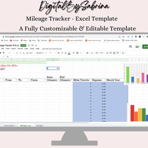 Excel Spreadsheet Template, , Business Mileage Log, Monthly Mileage tracker, Mileage Excel Log, Vehicle Miles Travelled Expense Tracker