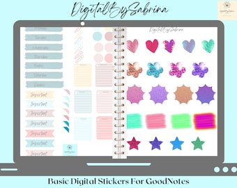 Basic DIGITAL Stickers for GoodNotes Notability Noteshelf Days Of The Week To Do Important Pencil Shapes Journal Office Sticker Bundle