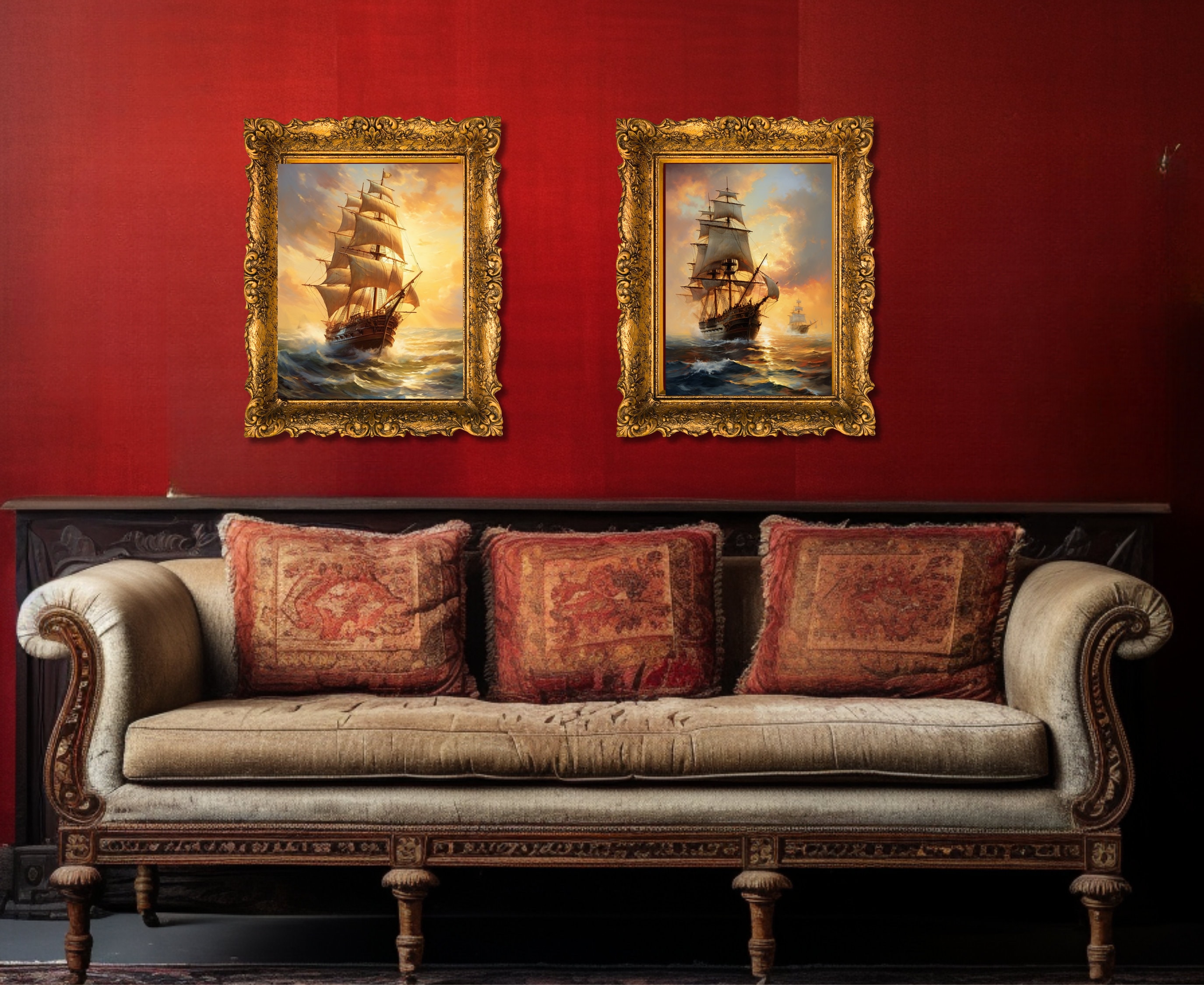 Vintage Warship Wall Art Set of 5 Sailing Ship Prints Old Etsy