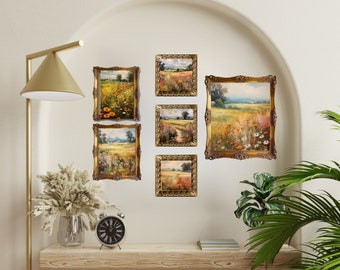 Vintage English Countryside Home Gallery Set - 6-Piece Oil Painting Style Collection,Digital Art Print Set, Digital Download, Printable Art.