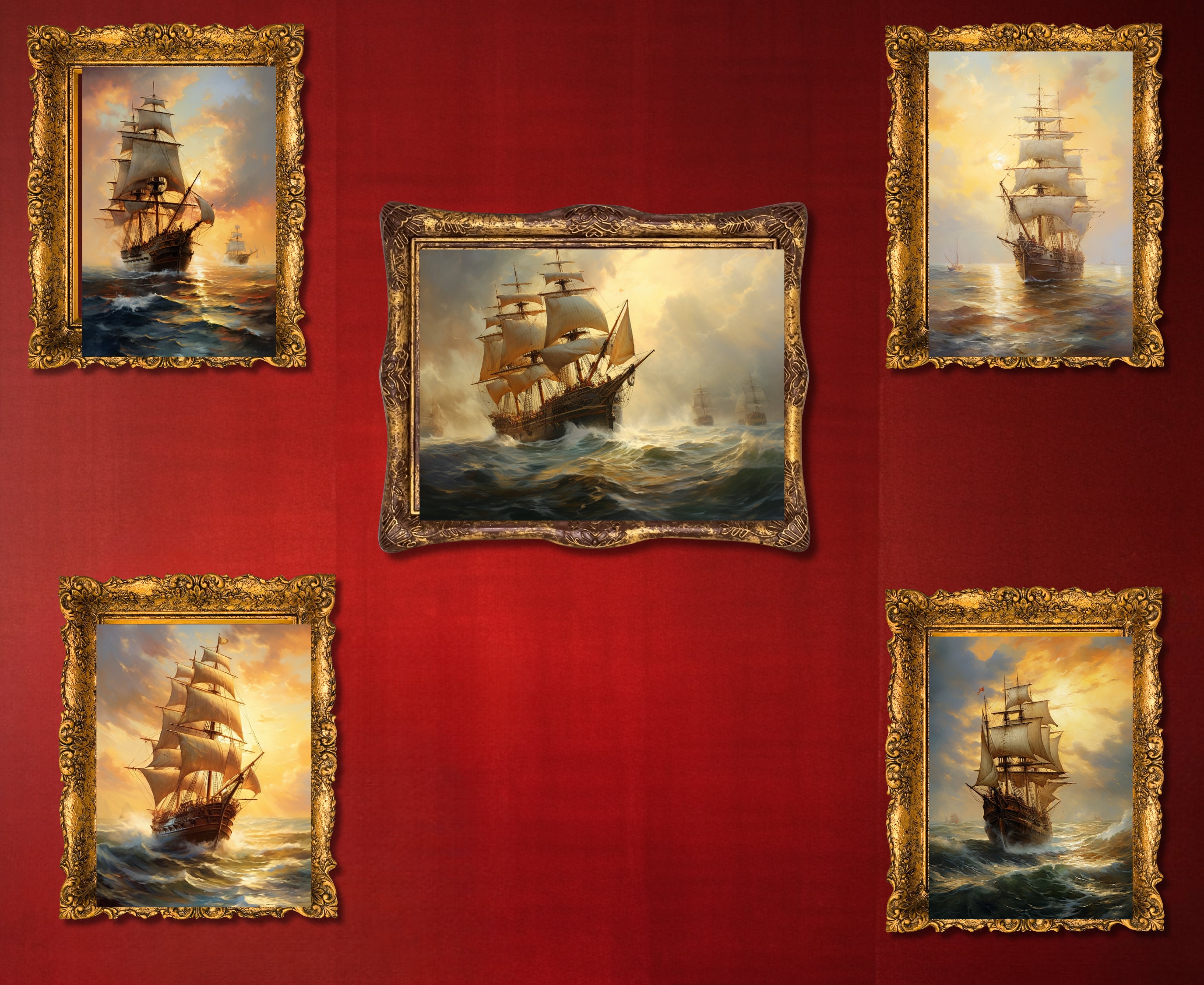 Vintage Warship Wall Art Set of 5 Sailing Ship Prints Old Etsy