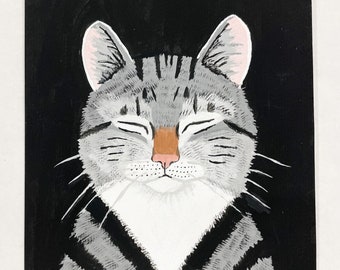 Pintura de gato somnoliento pintada a mano