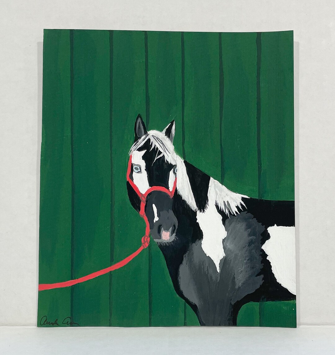 Hand Painted Horse and a Green Barn Painting - Etsy