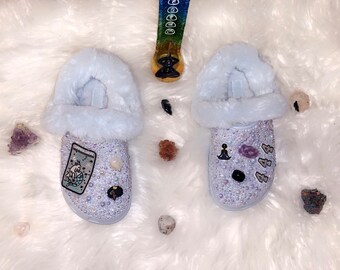 Spiritual Crocs w/ Patches and Crystals(Fur clogs)