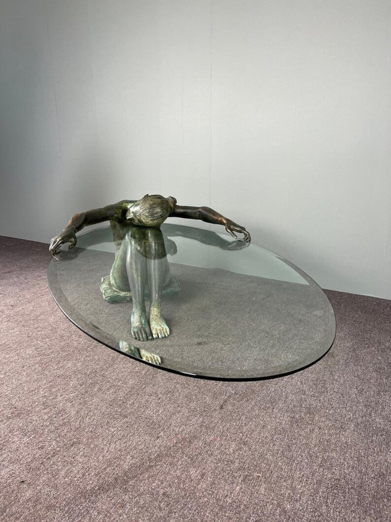Bronze Coffee Table Featuring Nude Lady Holding Glass Top Etsy