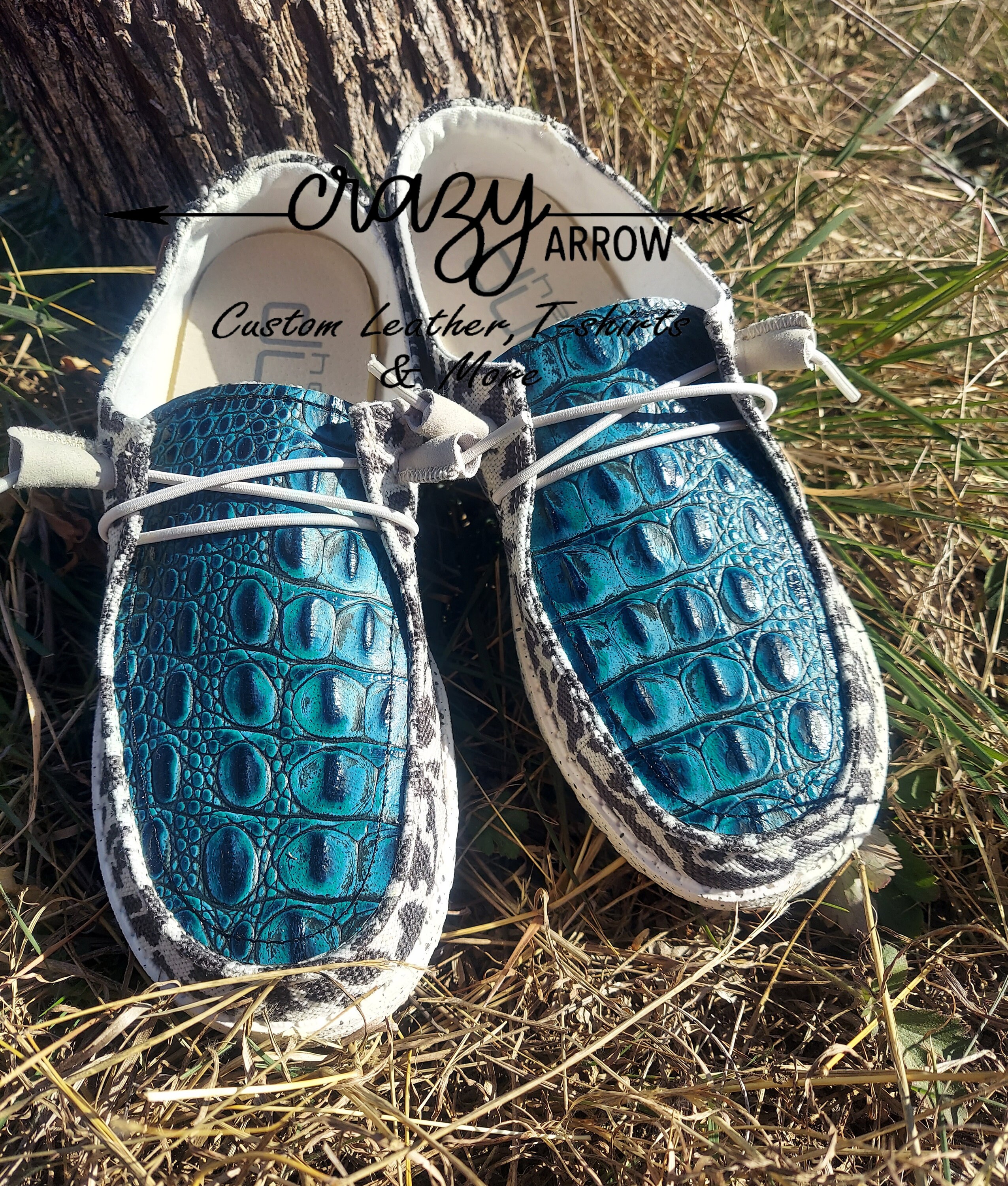 Turquoise Crocodile Custom Hey Dudes 