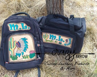 Custom Tooled Backpack and Duffel Bag