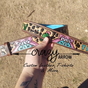 Men's Serape Inlay Cactus Concho Tooled Leather Belt