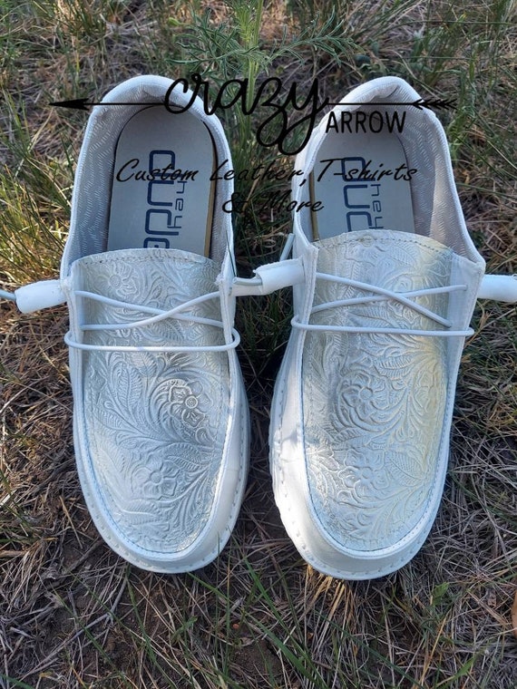 White and Silver Custom Hey Dudes Etsy