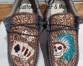 Indian Headdress Aces and Dice Tooled Shoes - Etsy