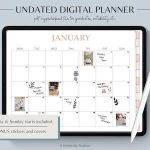 Cyfrowy planer UNDATED - Planer z hiperlinkami - GoodNotes Planner Notability iPad Planner - Dzienny planer Agenda