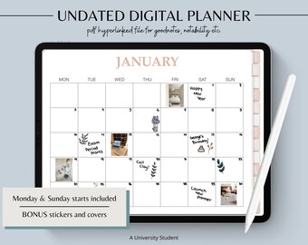 Undated Digital Planner – Hyperlinked, GoodNotes, Notability (PDF)