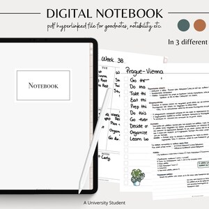Digital Notebook 12 Hyperlinked Tabs for Goodnotes Notability - Digital Notes Template for Notetaking & Digital Note Book for Students