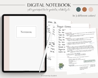 Digital Notebook 12 Hyperlinked Tabs for Goodnotes Notability - Digital Notes Template for Notetaking & Digital Note Book for Students