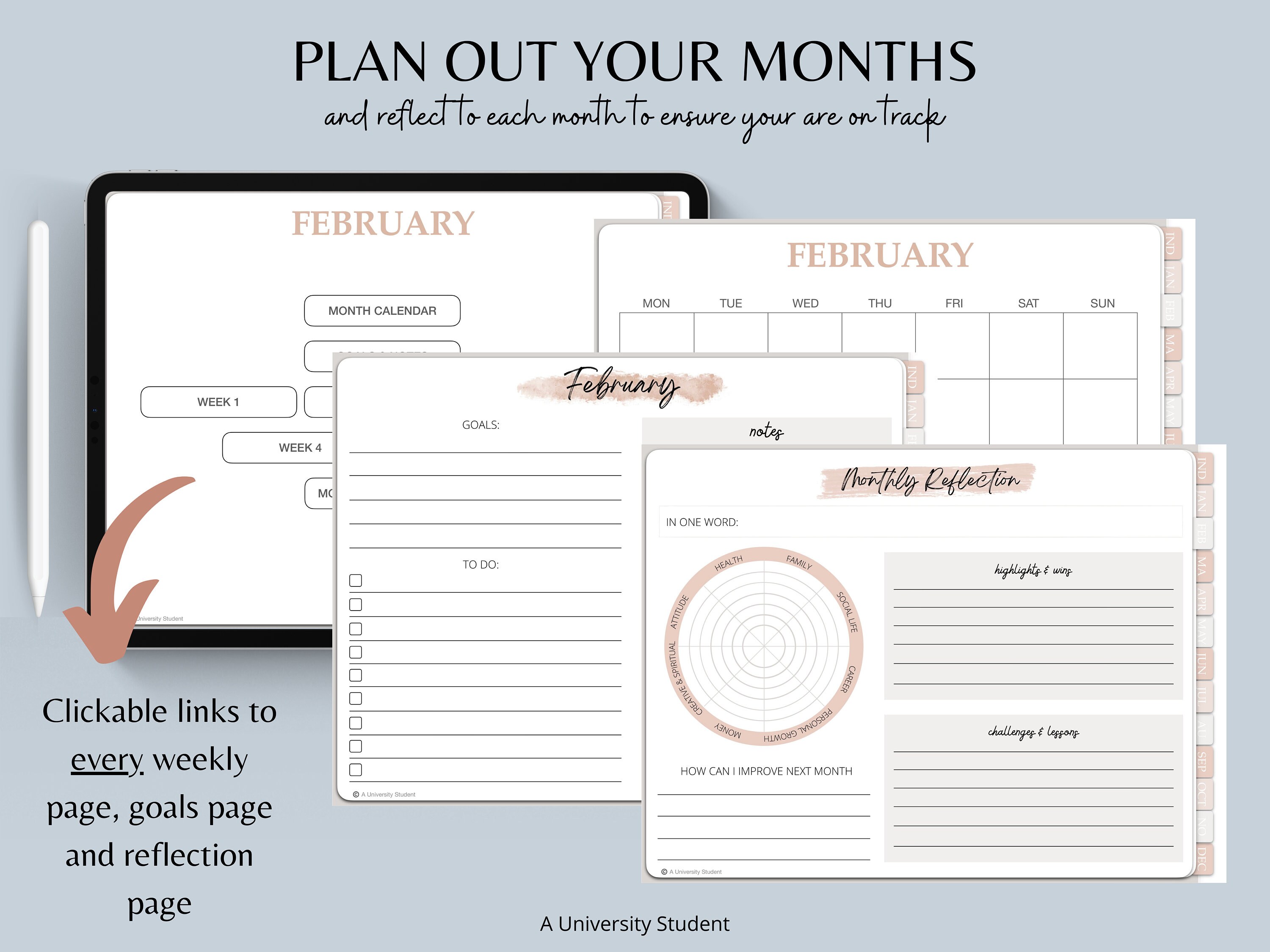 Digital Planner UNDATED - Planner With Hyperlinks - Goodnotes Planner ...