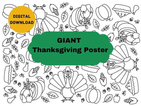 GIANT Thanksgiving Coloring Poster Thanksgiving Paper | Etsy
