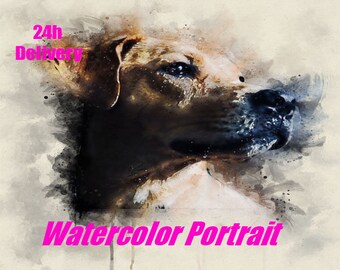 Dog Watercolor Portrait, Pet Watercolor Portrait, Cat Watercolor Portrait, Costum Watercolor, Pet Memorial, Canvas Art, Printable Photo,Gift
