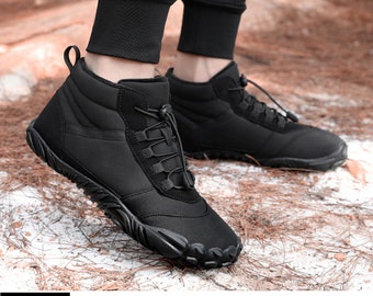 Barfußschuhe warm & weich gefüttert atmungsaktiv wasserabweisend rutschfest bequem Damen u. Herren Winter-Stiefel Wander-Schuhe Sport Boots