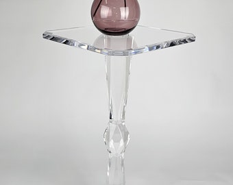 Handmade Lucite Pedestal Table: Clear Acrylic Accent Table