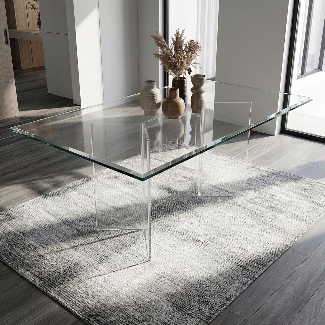 Clear Lucite Dining Table Base: Geometric Pedestal Legs for Glass Top ...