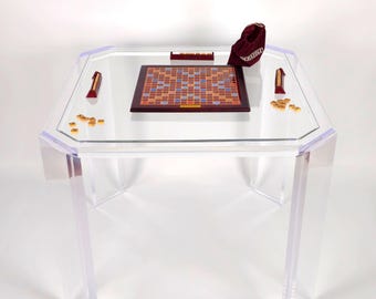 Clear Acrylic Game Table: Mid-Century Modern Cocktail Table
