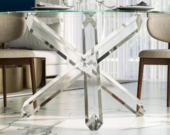 Acrylic Round Dining Table Base: Modern DIY Glass Top (36x29 inches)
