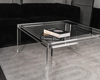Clear Acrylic Square Coffee Table: Handmade Minimalist Furniture