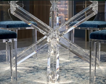 Clear Acrylic Dining Table Base: Heavy Duty Geometric Lucite Pedestal, 3-Inch Thick Desk Legs
