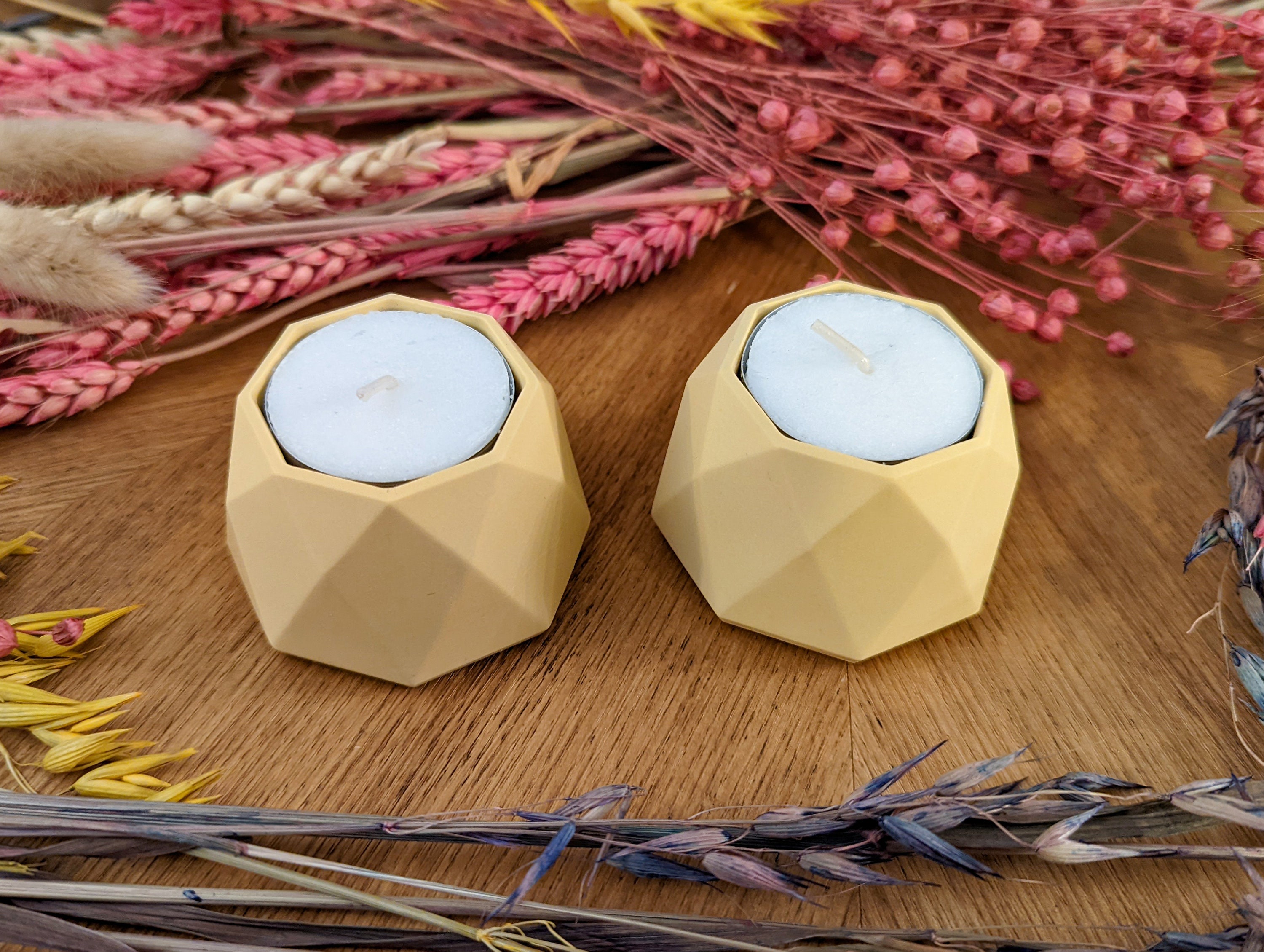 2 Petits Bougeoirs Décoratifs Fait à La Main, Jaune Pastel