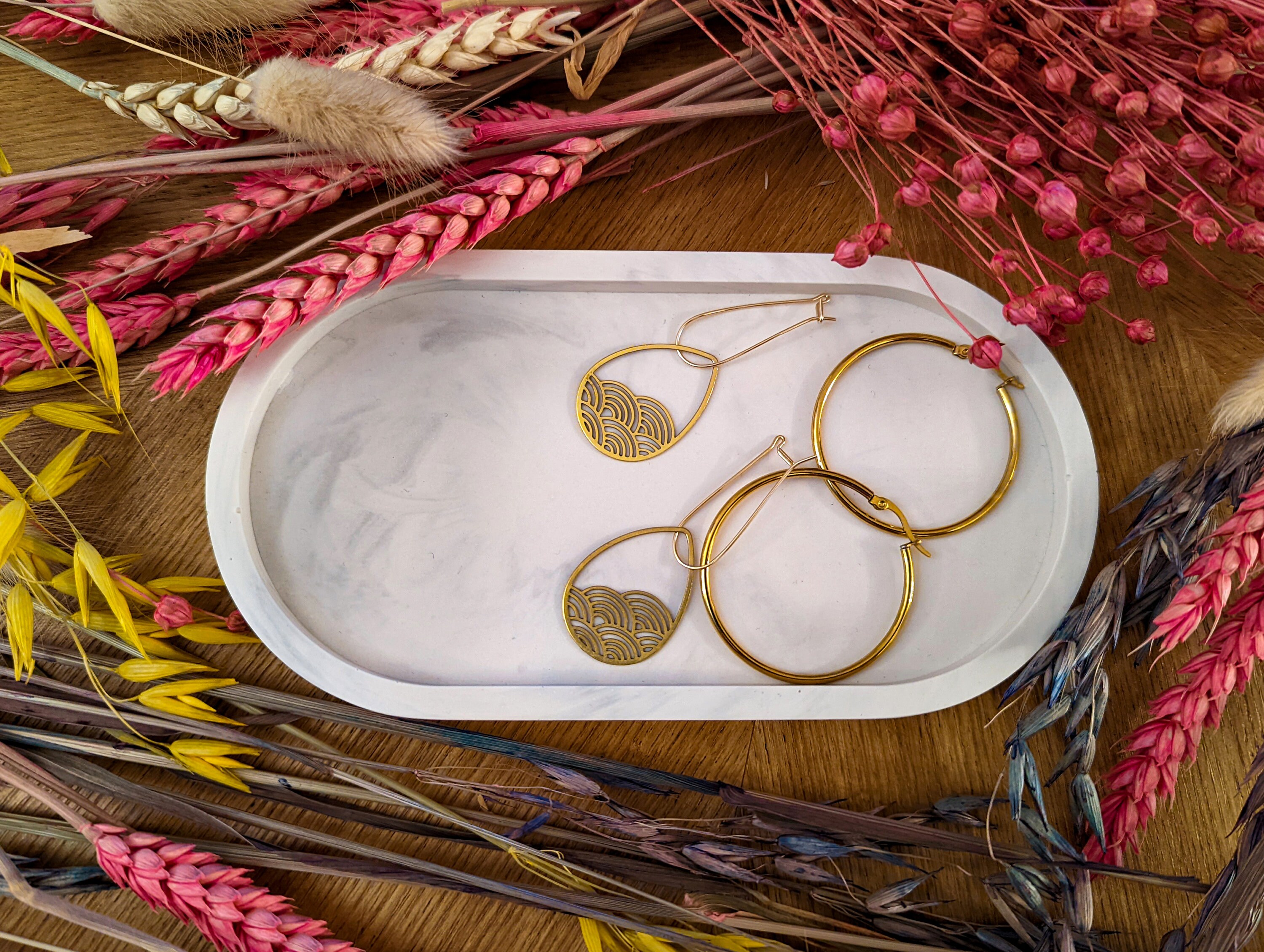 Plateau à Bijoux/Vide Poche Plateau Décoratif, Fait La Main, Marbre Blanc et Gris