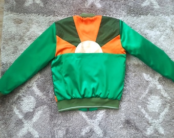 The Sun is Rising Vintage Inspired Glam 70s Satin Bomber Green Jacket
